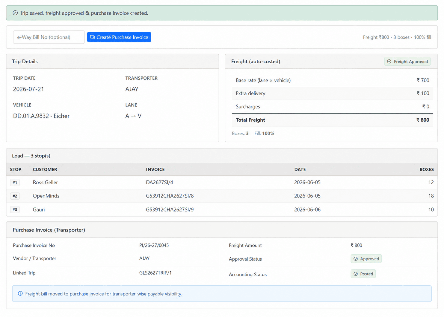 Transporter purchase invoice